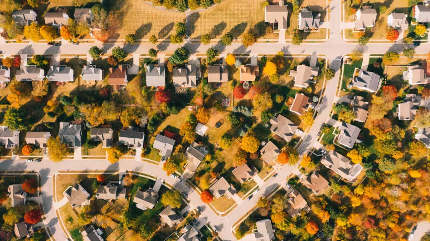 Aerial view of a residential neighborhood in Portland, Oregon representing professionally managed HOA communities.